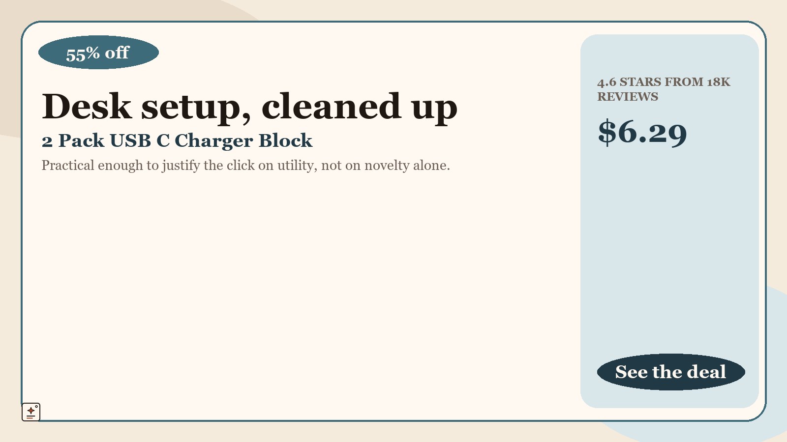 premium-hero promotional graphic for 2 Pack USB C Charger Block, Dual Port Type C Wall Charger Fast Charging 20W Power Adapter Cube for iPhone 14/14 Pro/14 Pro Max/14 Plus/13/12/11, XS/XR/X, iPad, Samsung, More, showing 55% off and a displayed price of $6.29.